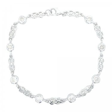 Sterling Silver April Birthstone CZ Celtic Design Bracelet 5x5mm, 18cm