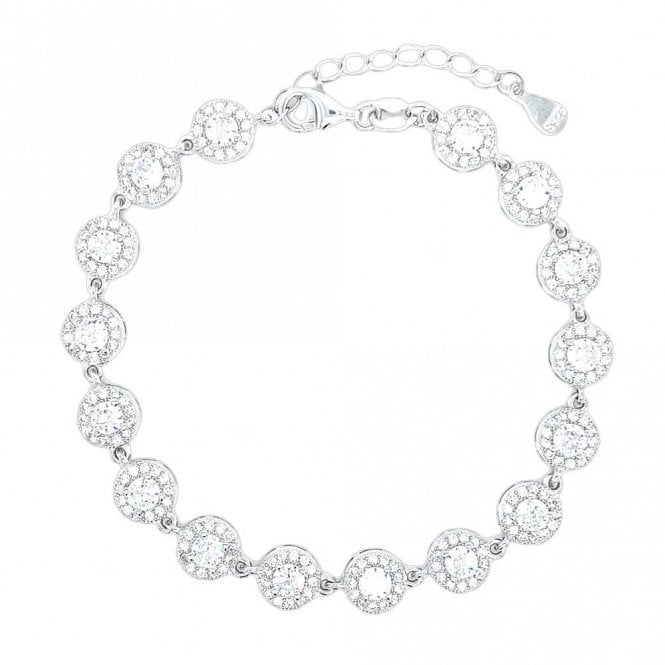Faith Sterling Silver Sterling Silver April Birthstone CZ Halo Bracelet 7x7mm, 16.5+3.5cm