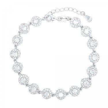 Sterling Silver April Birthstone CZ Halo Bracelet 7x7mm, 16.5+3.5cm