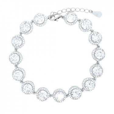 Sterling Silver April Birthstone CZ Halo Bracelet 9x9mm, 16.5+3cm