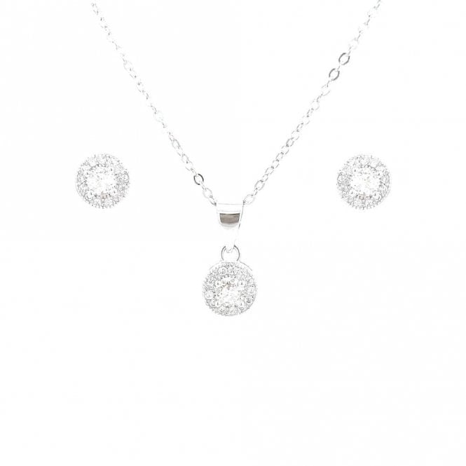 Faith Sterling Silver Sterling Silver April Birthstone CZ Halo Necklace & Earrings Set 7x7mm, 16-18