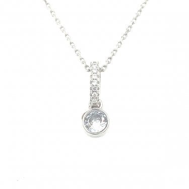 Sterling Silver April Birthstone CZ Necklace 13x4mm, 16-18"