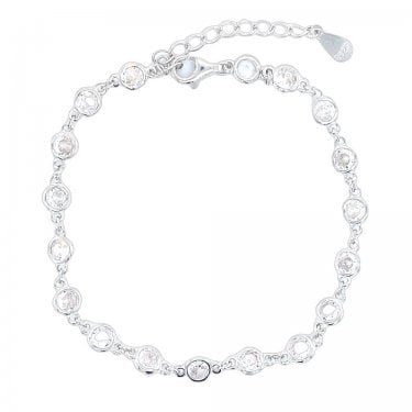 Sterling Silver April Birthstone CZ Rubover Bracelet 4x4mm, 15.5+3.5cm