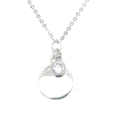Sterling Silver April Birthstone Plain Disc Necklace 19x11mm, 16-18"