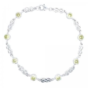 Sterling Silver August Birthstone CZ Celtic Design Bracelet 5x5mm, 18cm