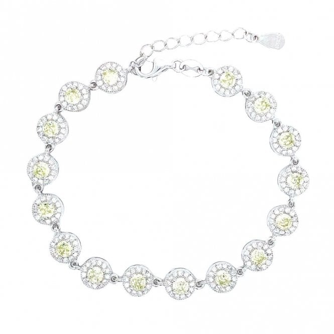 Faith Sterling Silver Sterling Silver August Birthstone CZ Halo Bracelet 7x7mm, 16.5+3.5cm