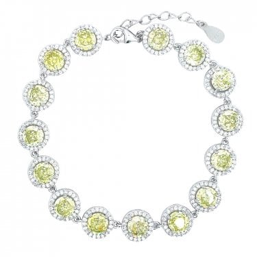 Sterling Silver August Birthstone CZ Halo Bracelet 9x9mm, 16.5+3cm