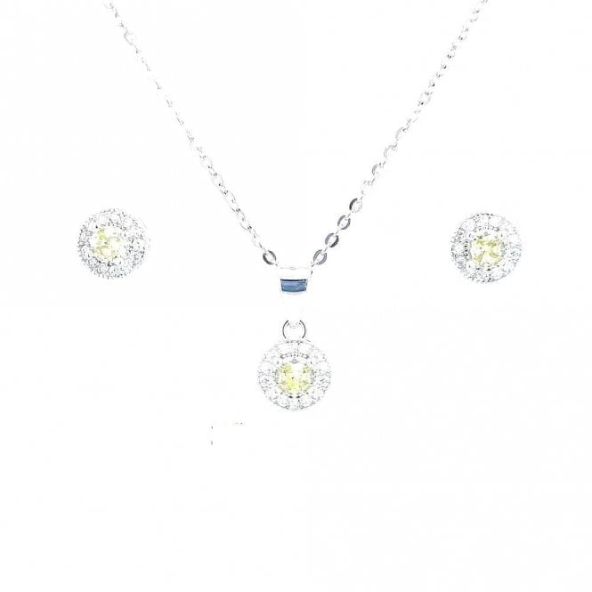 Faith Sterling Silver Sterling Silver August Birthstone CZ Halo Necklace & Earrings Set 7x7mm, 16-18