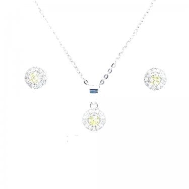 Sterling Silver August Birthstone CZ Halo Necklace & Earrings Set 7x7mm, 16-18"