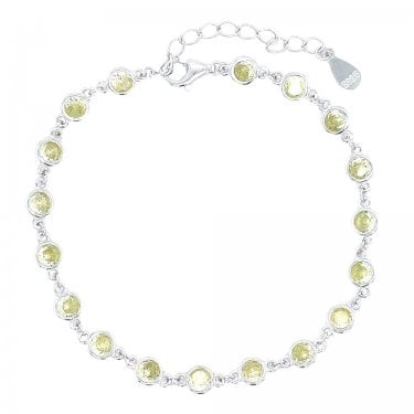 Sterling Silver August Birthstone CZ Rubover Bracelet 4x4mm, 15.5+3.5cm