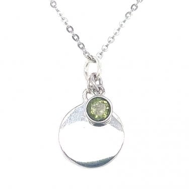 Sterling Silver August Birthstone Plain Disc Necklace 19x11mm, 16-18"