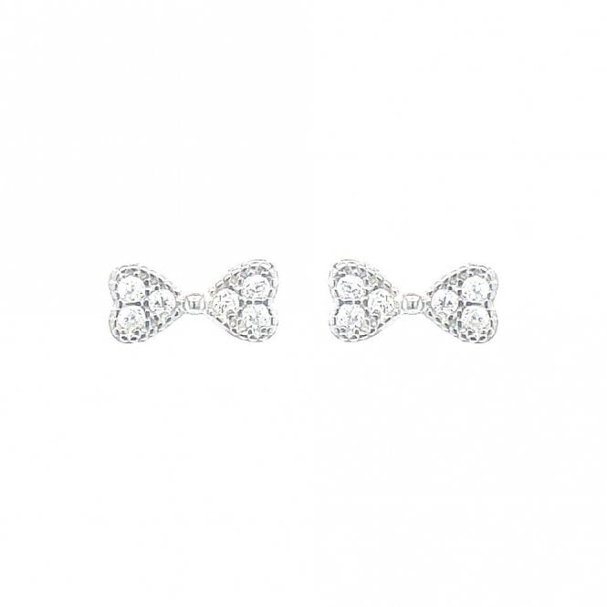 Faith Sterling Silver Sterling Silver Beaded Edge CZ Bow Stud Earrings 4x8mm