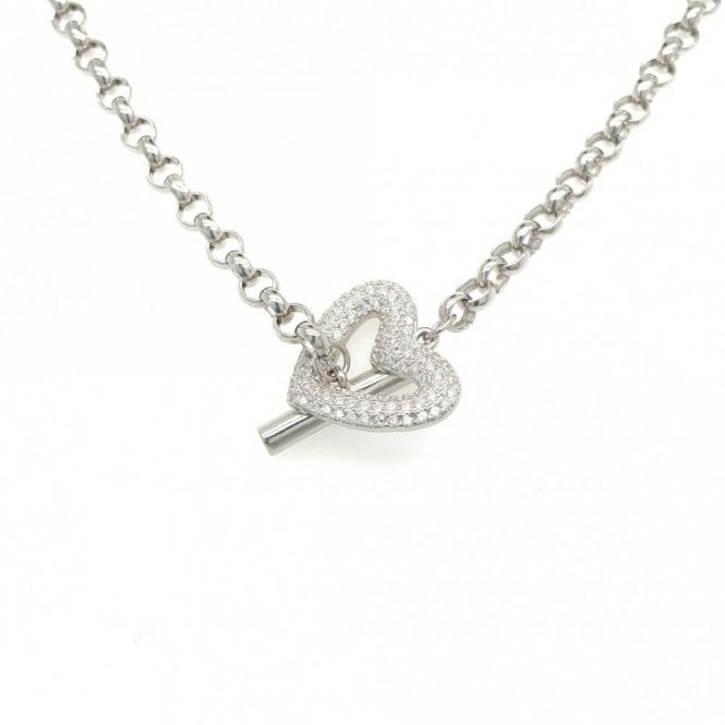 Faith Sterling Silver Sterling Silver Belcher Link Pave Open Heart & TBar Necklace 41cm