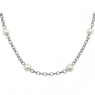 Sterling Silver Belcher Link with Pearls Necklace 41+3.5cm