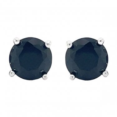 Sterling Silver Black CZ Claw Set Stud Earrings 6x6mm