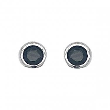 Sterling Silver Black CZ Rubover Stud Earrings 3x3mm