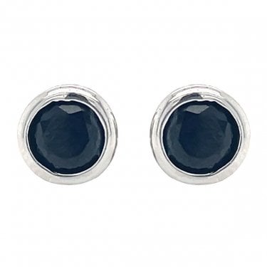 Sterling Silver Black CZ Rubover Stud Earrings 6x6mm