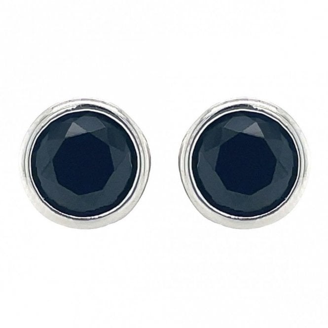 Faith Sterling Silver Sterling Silver Black CZ Rubover Stud Earrings 8x8mm