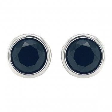 Sterling Silver Black CZ Rubover Stud Earrings 8x8mm