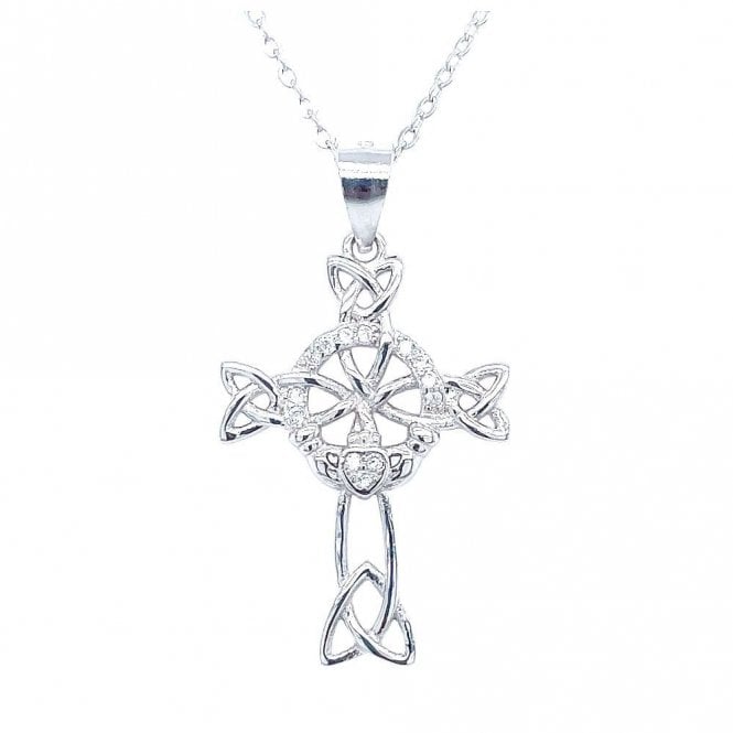 Faith Sterling Silver Sterling Silver Claddagh Centre with Entwined Trinity Cross Necklace 23x17mm, 16-18