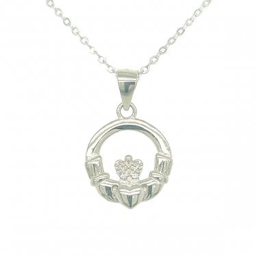 Sterling Silver Claddagh Necklace 14x13mm, 16-18"