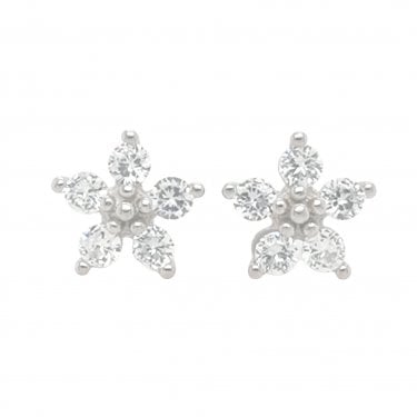 Sterling Silver Claw Set 5 Petal Flower 11x11mm Stud Earrings