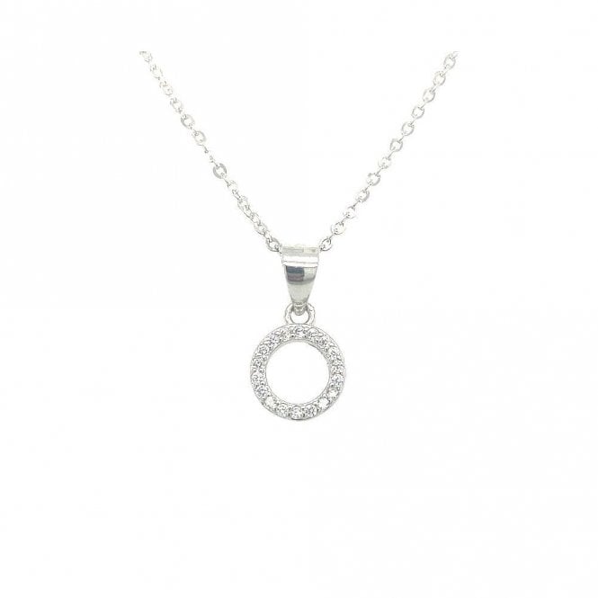 Faith Sterling Silver Sterling Silver Claw Set CZ Circle Outline Necklace 8x8m, 16-18