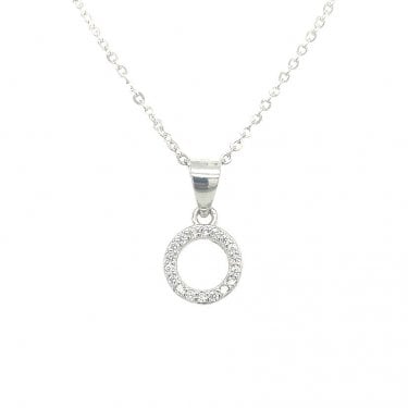 Sterling Silver Claw Set CZ Circle Outline Necklace 8x8m, 16-18"