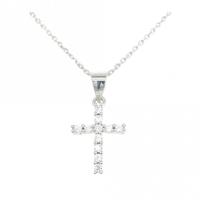 Faith Sterling Silver Sterling Silver Claw Set CZ Cross Necklace 14x10mm, 16-18