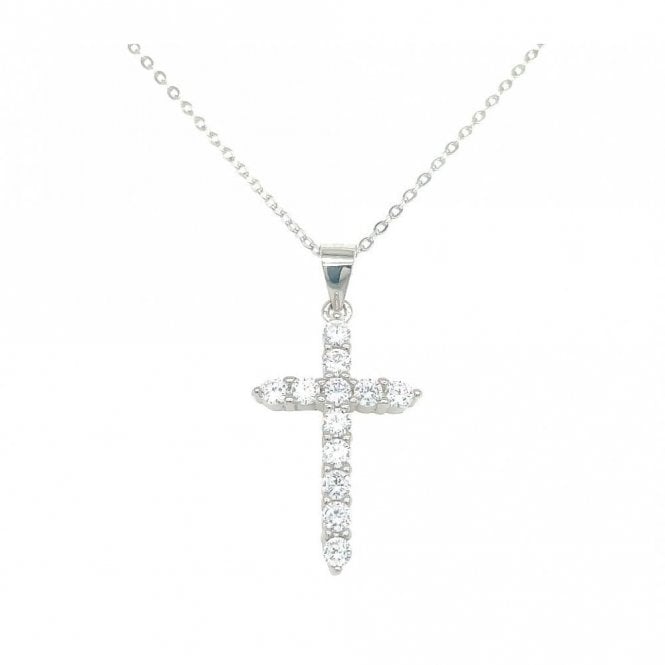 Faith Sterling Silver Sterling Silver Claw Set CZ Cross Necklace 22x15mm, 16-18