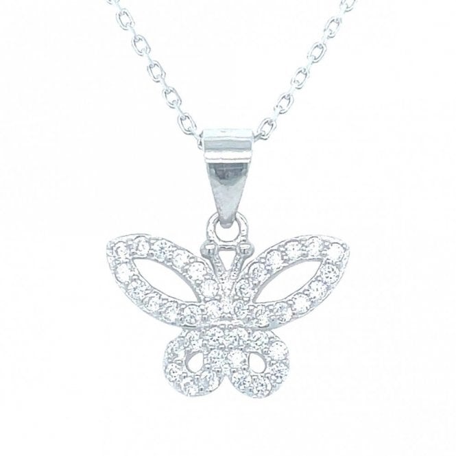 Faith Sterling Silver Sterling Silver Claw Set CZ Open Butterfly Necklace 10x15mm, 16-18