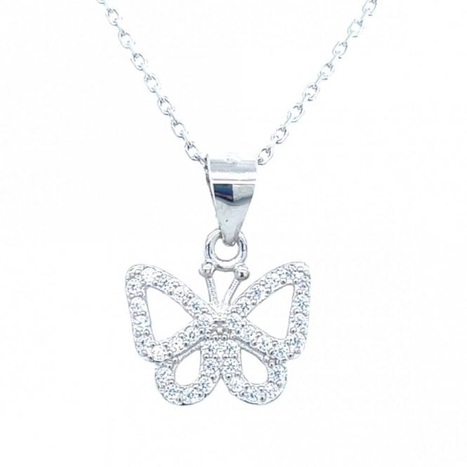 Faith Sterling Silver Sterling Silver Claw Set CZ Outline Butterfly Necklace 10x12mm, 16-18