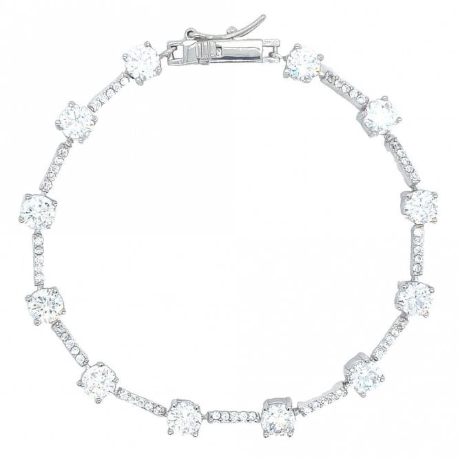 Faith Sterling Silver Sterling Silver Claw Set Round CZ & CZ Bar Link Bracelet 6x6mm, 19cm 