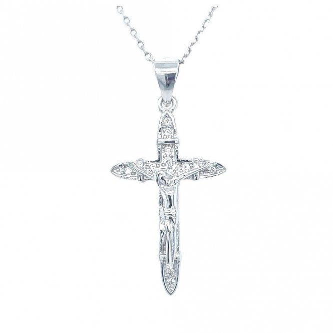 Faith Sterling Silver Sterling Silver Crucifix with Raised Edges Necklace 24x15mm, 16-18