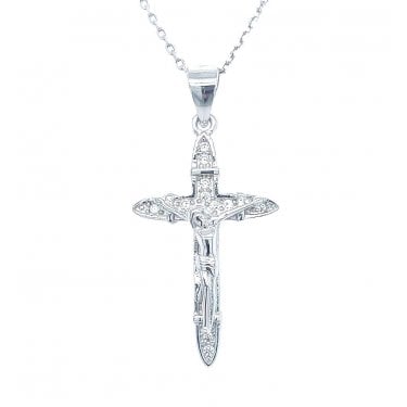 Sterling Silver Crucifix with Raised Edges Necklace 24x15mm, 16-18"