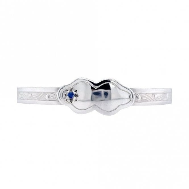 Faith Sterling Silver Sterling Silver Curved ID Plate with Blue CZ Patterned Baby Bangle 0.9cm, 4.5-6cm 