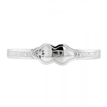 Sterling Silver Curved ID Plate with CZ Patterned Baby Bangle 0.9cm, 4.5-6cm 