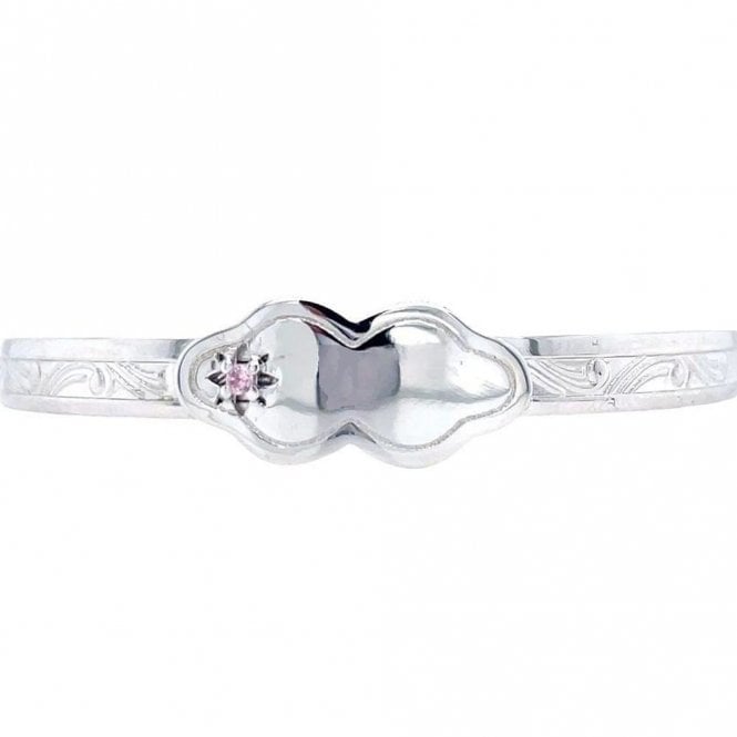 Faith Sterling Silver Sterling Silver Curved ID Plate with Pink CZ Patterned Baby Bangle 0.9cm, 4.5-6cm