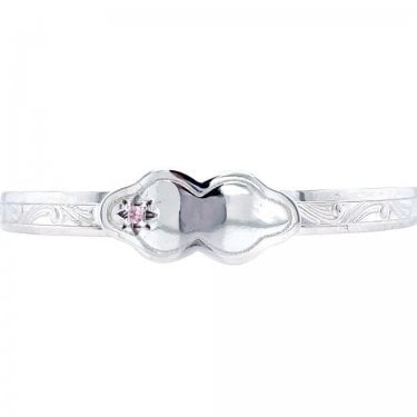 Sterling Silver Curved ID Plate with Pink CZ Patterned Baby Bangle 0.9cm, 4.5-6cm