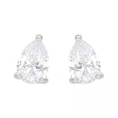 Sterling Silver CZ 3 Claw Pear Stud Earrings 7x5mm