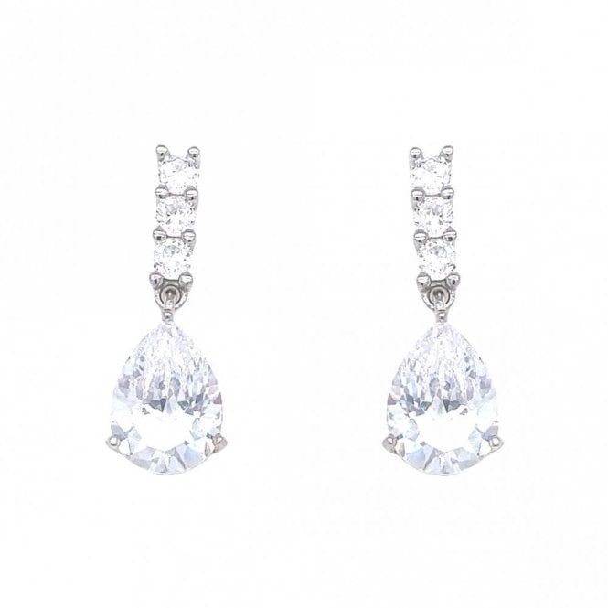 Faith Sterling Silver Sterling Silver CZ 3 Round Brilliant & Pear Cut Drop Earrings 24x8mm