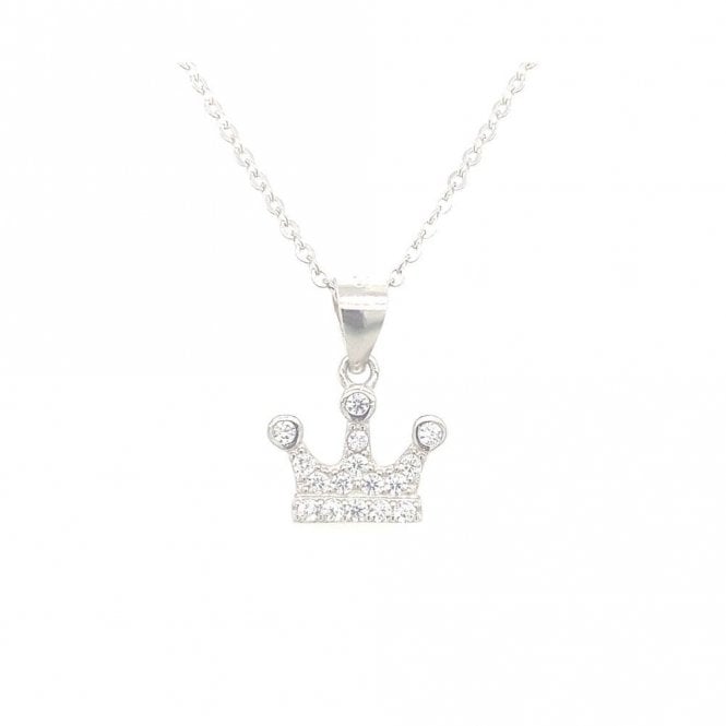 Faith Sterling Silver Sterling Silver CZ 3 Rubover Stone Points Crown Necklace 8x11mm, 16-18