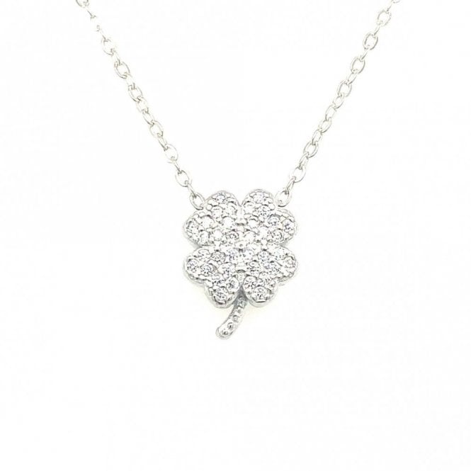 Faith Sterling Silver Sterling Silver CZ 4 Leaf Clover Necklace 11x8mm, 16-18
