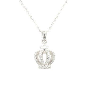 Sterling Silver CZ 4 Open Strand Crown Necklace 14x12mm, 16-18"