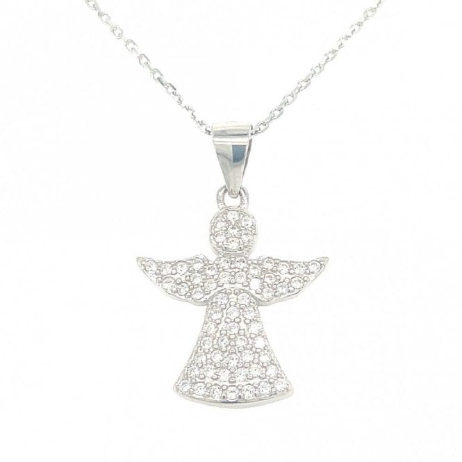 Faith Sterling Silver Sterling Silver CZ Angel Necklace 17x16mm, 16-18