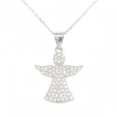 Sterling Silver CZ Angel Necklace 17x16mm, 16-18"
