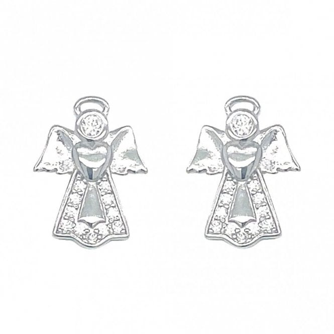 Faith Sterling Silver Sterling Silver CZ Angel Stud Earrings 12x9mm