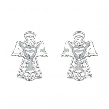 Sterling Silver CZ Angel Stud Earrings 12x9mm
