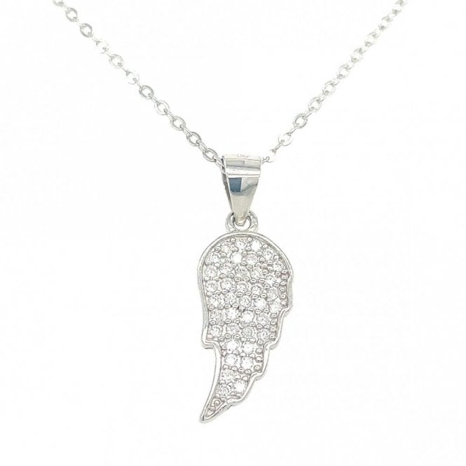 Faith Sterling Silver Sterling Silver CZ Angel Wing Necklace 16x8mm, 16-18