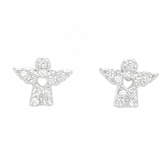 Faith Sterling Silver Sterling Silver CZ Angel with Open Heart Centre 8x6mm Stud Earrings